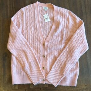 J Crew cable-knit cardigan sweater in extra-soft yarn. Size L, Light Pink, NWT